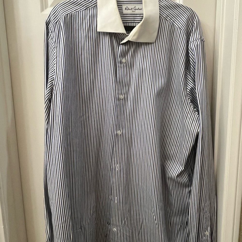 Robert Graham Black and White Dress Shirt with Pinstripes